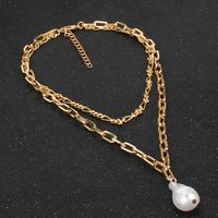 Simple And Stylish Personality Female Money Chain Double Pearl Pendant Necklace main image 4