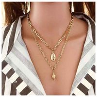 Vintage Golden Shell Conch Pendant Wild Double Necklace Women Wholesales Fashion main image 1