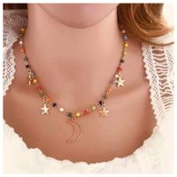Simple Personality Star Colored Rice Beads Moon Pendant Necklace Women main image 2