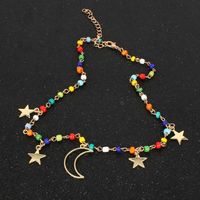 Simple Personality Star Colored Rice Beads Moon Pendant Necklace Women main image 6