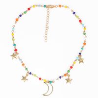 Simple Personality Star Colored Rice Beads Moon Pendant Necklace Women main image 5