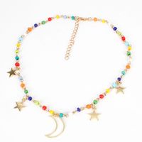 Simple Personality Star Colored Rice Beads Moon Pendant Necklace Women main image 4