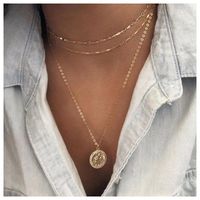 Personality Metal Disc Portrait Coin Pendant Multilayer Clavicle Chain Women main image 2