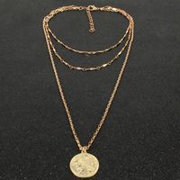 Personality Metal Disc Portrait Coin Pendant Multilayer Clavicle Chain Women main image 3