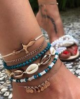 New Bohemian Vacation Style Rice Beads Shell Fringed Anklet 4-piece Women main image 1