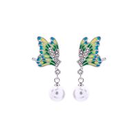 Sterling Silver Earrings Korean Crystal Diamond Butterfly Earrings New Pearl Earrings sku image 1