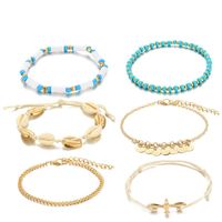 New Bohemian Vacation Style Rice Beads Shell Fringed Anklet 4-piece Women sku image 1
