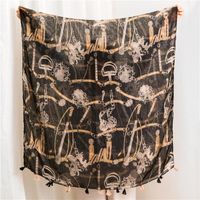 Scarf Black Printing Fringed Scarf Scarf Decorative Scarf Shawl Women Sun Protection sku image 2