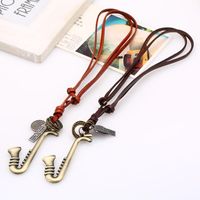 Vintage Cowhide Rope Alloy Musical Instrument Cowhide Necklace Sweater Chain Long Money Chain Fashion Wild Jewelry main image 3