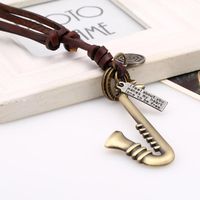 Vintage Cowhide Rope Alloy Musical Instrument Cowhide Necklace Sweater Chain Long Money Chain Fashion Wild Jewelry main image 4