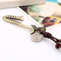 Vintage Cowhide Rope Alloy Musical Instrument Cowhide Necklace Sweater Chain Long Money Chain Fashion Wild Jewelry main image 5