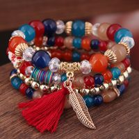 Simple And Colorful Acrylic Beads Fringed Leaf Pendant Multilayer Fashion Bracelet main image 5