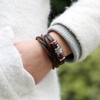 New Fashion Jewelry Leather Metal Bracelet With Retro Leather Cowhide Bracelet main image 3