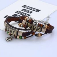 Handmade Beaded Leather Bracelet Alloy Couple Love Leather Bracelet Jewelry main image 4