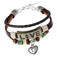 Handmade Beaded Leather Bracelet Alloy Couple Love Leather Bracelet Jewelry main image 2