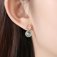 Stud Tourmaline Colored Diamond Zircon Round Earrings Fashion Jewelry Wholesale main image 3