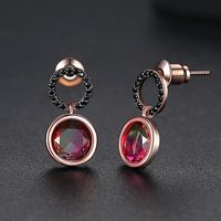 Stud Tourmaline Colored Diamond Zircon Round Earrings Fashion Jewelry Wholesale main image 4