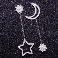 Long Snowflake Earrings Creative Star Moon Asymmetric Zircon Earrings main image 2