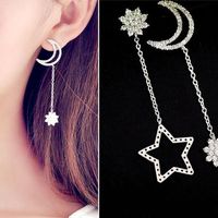 Long Snowflake Earrings Creative Star Moon Asymmetric Zircon Earrings main image 3