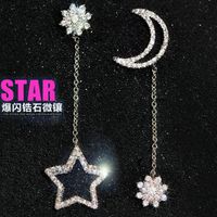 Long Snowflake Earrings Creative Star Moon Asymmetric Zircon Earrings main image 5