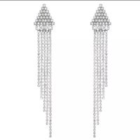 Triangular Extra Long Tassel Earrings Full Diamond Super Flash Earrings main image 6