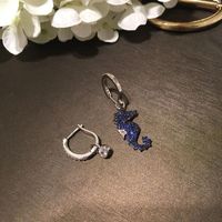Fashion Asymmetric Blue Seahorse Earrings Micro-set Zircon Cute Beach Earrings main image 4