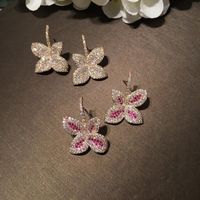 Fashion Luxury Leaf Earrings Gold Micro-inlaid Zircon Gas Earrings Simple Bride Earrings Jewelry main image 6