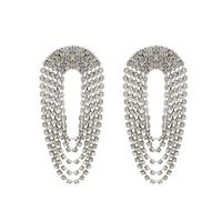 Full Diamond Oval Tassel Earrings Oval Multilayer Chain Long Super Fairy Geometric Circle Dress Earrings main image 6