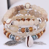 Simple Metal Leaf Conch Tassel Gorgeous Pearl Multi-layer Female Bracelet sku image 2