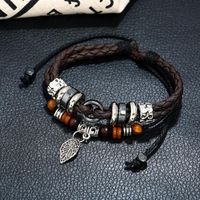 Fashion Multi-layer Woven Leaf Pendant Men's Leather Bracelet sku image 2