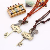 Vintage Long Cowhide Rope Necklace Sweater Chain Pendant Alloy Necklace main image 3