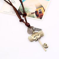 Vintage Long Cowhide Rope Necklace Sweater Chain Pendant Alloy Necklace main image 6