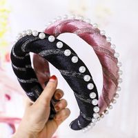 Korean New Style Velvet Sponge Pearl Hair Hoop Headband Solid Color Fabric Hair Accessories main image 1
