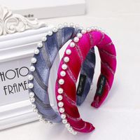 Korean New Style Velvet Sponge Pearl Hair Hoop Headband Solid Color Fabric Hair Accessories main image 6