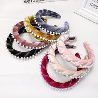 Korean New Style Velvet Sponge Pearl Hair Hoop Headband Solid Color Fabric Hair Accessories main image 5