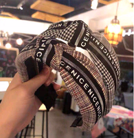 Korean Style Hair Accessories Korean Version Of The Wild Plaid Fabric Knotted Twisted Wide Side Hair Hoop main image 2