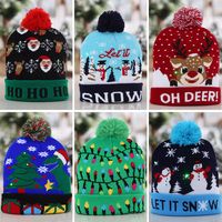 Christmas Decorations Flanged Knitted Ball Cap Led Light Cap Adult Children's Cap main image 1
