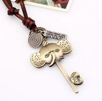 Coréenne Style Vintage Personnalisé Longue Peau De Vache Chaîne Collier Chandail Chaîne Ornement Pendentif Alliage Éléphant Nez Véritable Collier En Cuir sku image 1