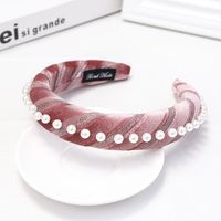 Korean New Style Velvet Sponge Pearl Hair Hoop Headband Solid Color Fabric Hair Accessories sku image 4