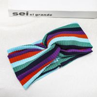 Rainbow Striped Knit Sports Headband Elastic Wool Headband sku image 2