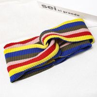 Rainbow Striped Knit Sports Headband Elastic Wool Headband sku image 4