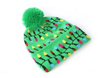 Christmas Decorations Flanged Knitted Ball Cap Led Light Cap Adult Children's Cap sku image 2