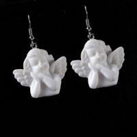 Baroque Pure White Little Angel Earrings Vintage Cupid Embossed Portrait Personality Earrings main image 5