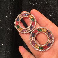 S925 Silver Needle Luxury Colored Geometric Circle Earrings Temperament Dinner Dress Lady Wholesales Fashion main image 4