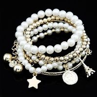 Pearl Vintage Bracelet Coin Six-piece Jewelry Multi-layer Elastic Bracelet main image 1