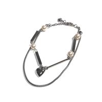 Korea Dongdaemun Fashion Hip-hop Windy Cool Steel Double-layer Love Pearl Clavicle Chain Tide Female Temperament Necklace main image 6