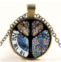 Europe And America Retro Owl Time Tree Of Life Necklace Time Moonlight Moon Gemstone Glass Necklace sku image 1