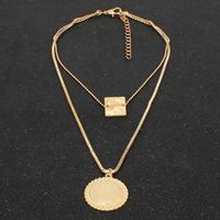 Necklace Female Simple Square Round Pendant Necklace Wild Double Clavicle main image 4
