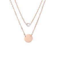 Pearl Necklace Stainless Steel Round Pendant Female Double Layer main image 6