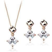 Simple And Shiny Square Zircon Set Exquisite Necklace Earrings Two-piece main image 1